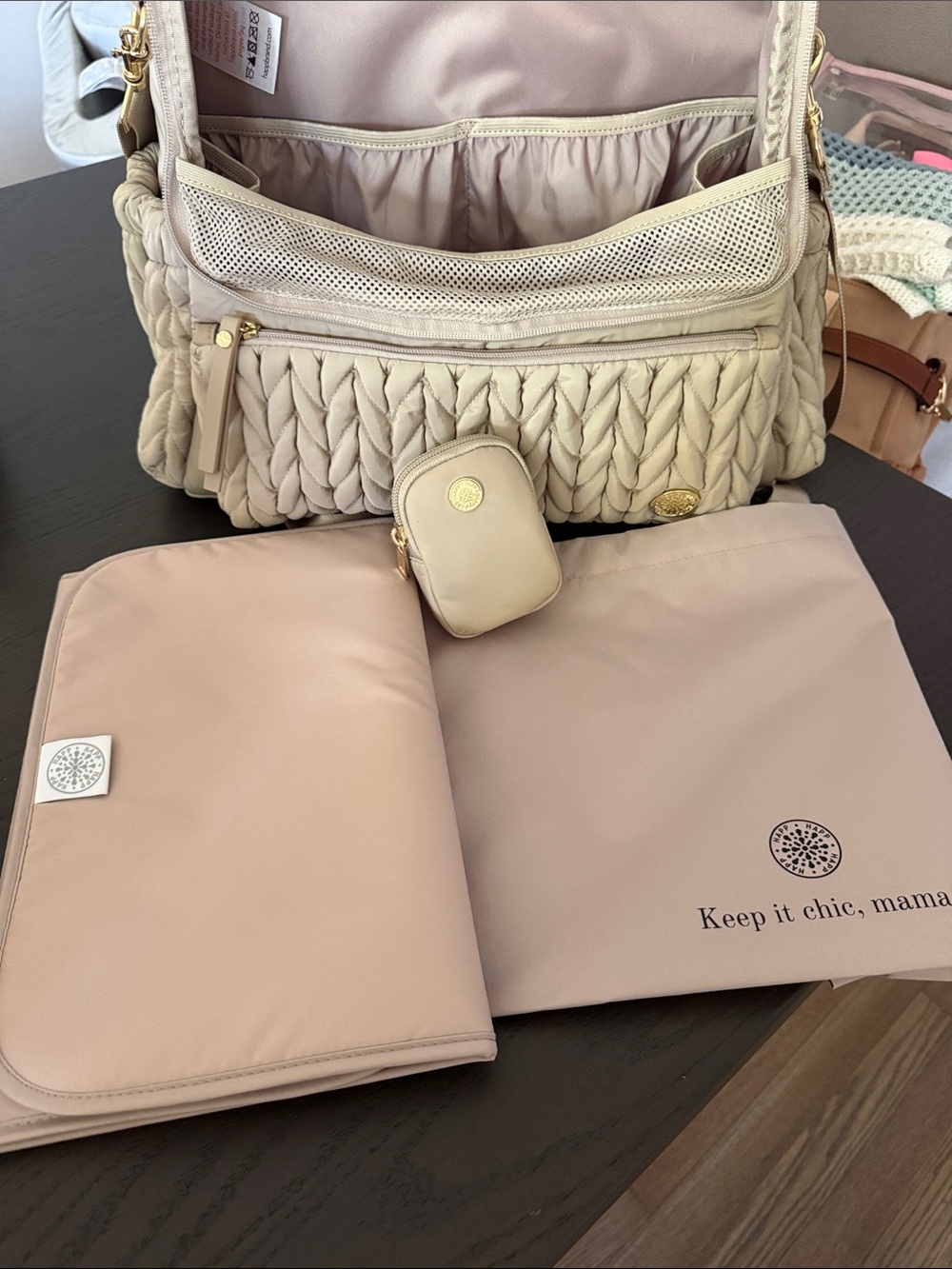 Quilted Diaper Backpack in Beige - Picture 12 of 14